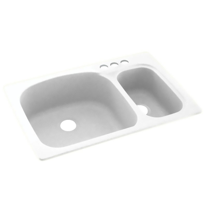 Évier de cuisine à double cuve à montage double L 33 po x l 22 po, 3 trous, Blanc