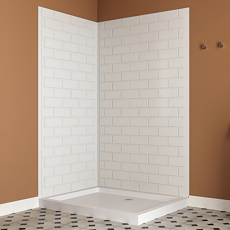 Bordure de coin de douche 2 pièces à finition carrelée blanche Streamline, H 76 po x l 36 po x P 48 po