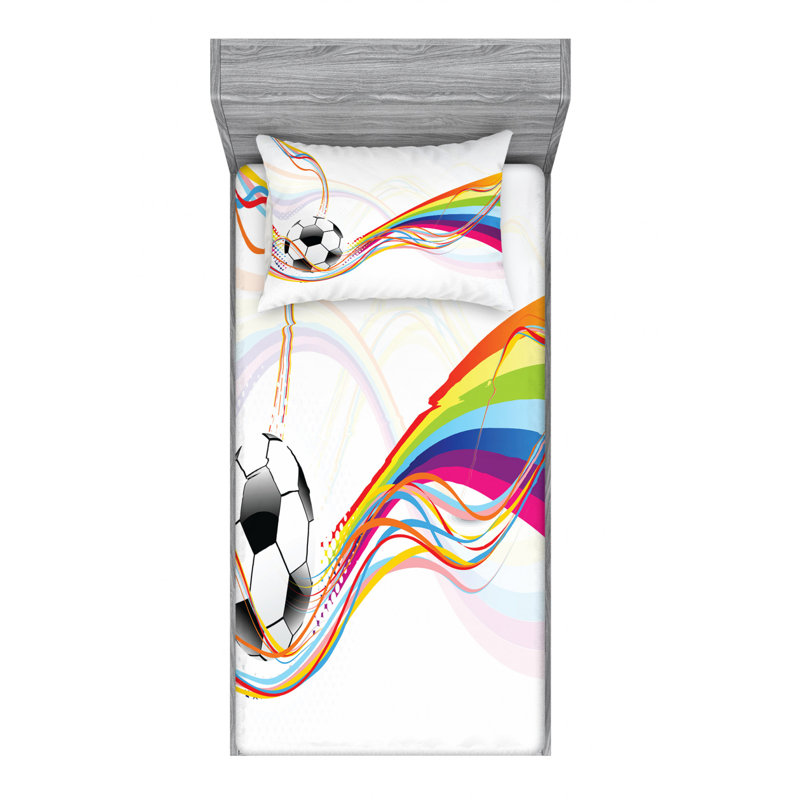 Soccer Microfiber Sheet Set, Twin Sheet Set + Fitted Sheet + 1 Pillowcase