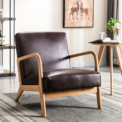 Fauteuil brun foncé de style Mid-Century moderne avec finition et revêtement en microfibre pour le salon ou la chambre à coucher, créant un espace esthétique, support en mousse intégrée, finition classique complète toutes les pièces,