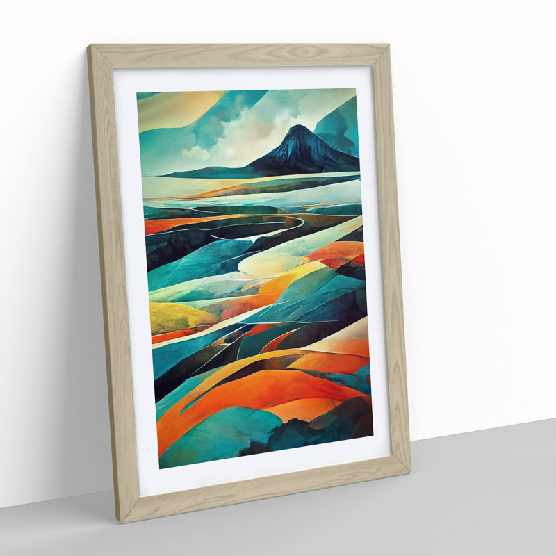 XV1022-353X Abstract Mountain Landscape No.1 - Print, Oak Framed, White, 46cm H x 34cm W