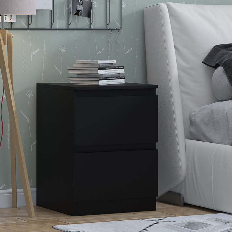Carlton 2 Drawer Bedside Table Nightstand: Matt Finish. Scratch Resistant. Handleless Design., Matt Black