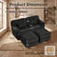 Canapé d'angle modulaire 2 places en velours côtelé noir avec 2 poufs amovibles et configuration flexible-1108986873