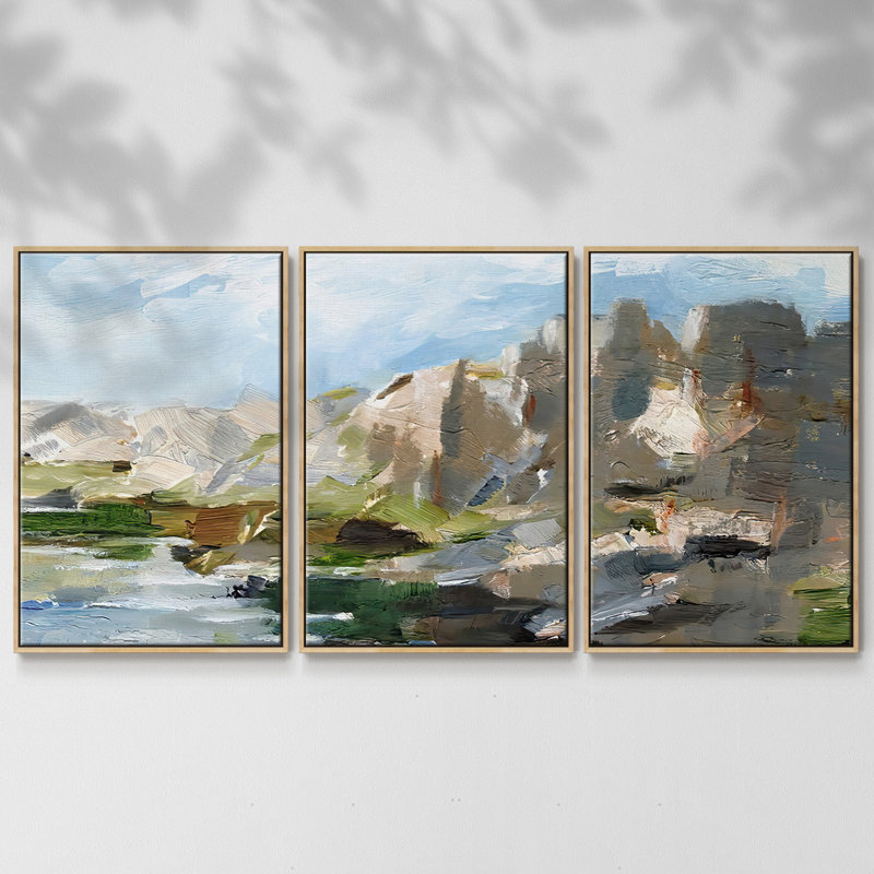 Western Cliff II - 3 pièces, reproduction encadrée sur toile, Naturel, H 40 po x l 78 po x P 2 po