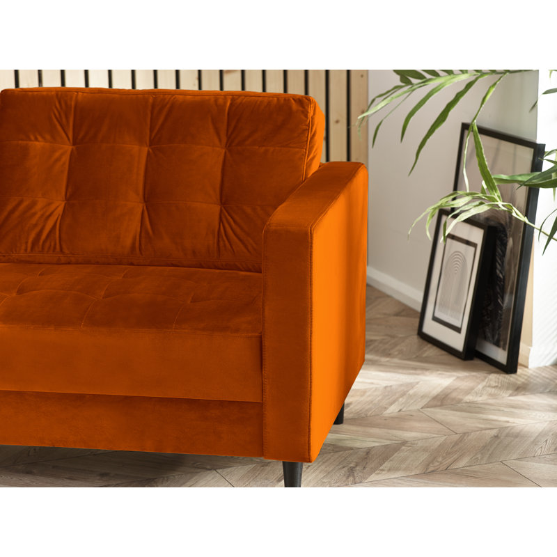 Jodi Velvet Sofa - Upholstered Modern Retro Fabric Stylish & Contemporary, Orange, 3 Seater