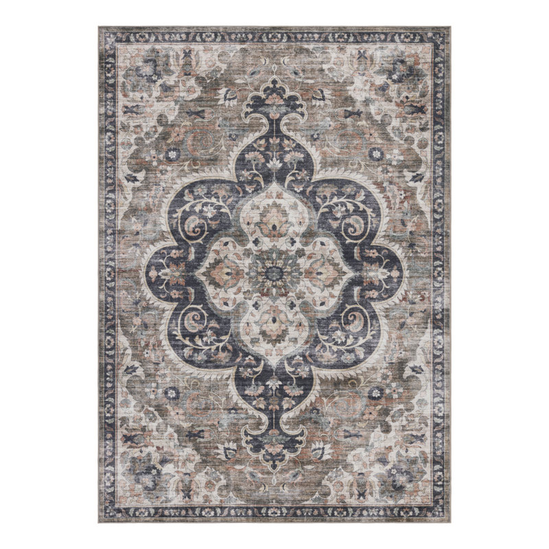 Moitoso Joy Boho Brown Beige Ivory Machine Washable Area Rug, Rectangle 2' x 3'
