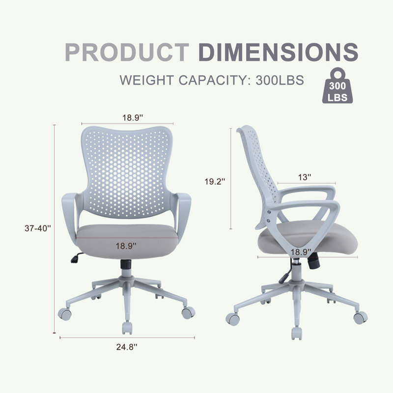 Ergonomic Mesh Task Chair with Adjustable Height and Swivel Base, Gray, Gray
