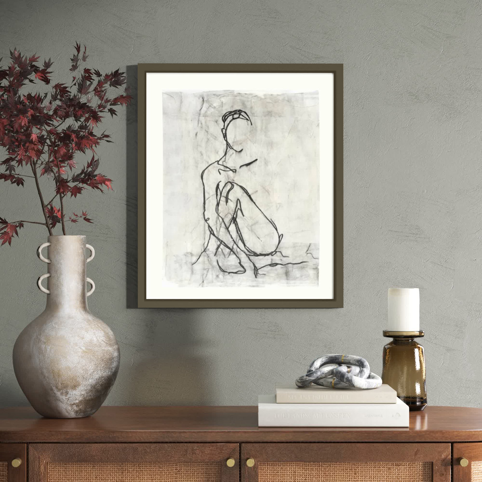Embellished Nude Contour II Print, 25" H x 21" W, Gray Framed Paper