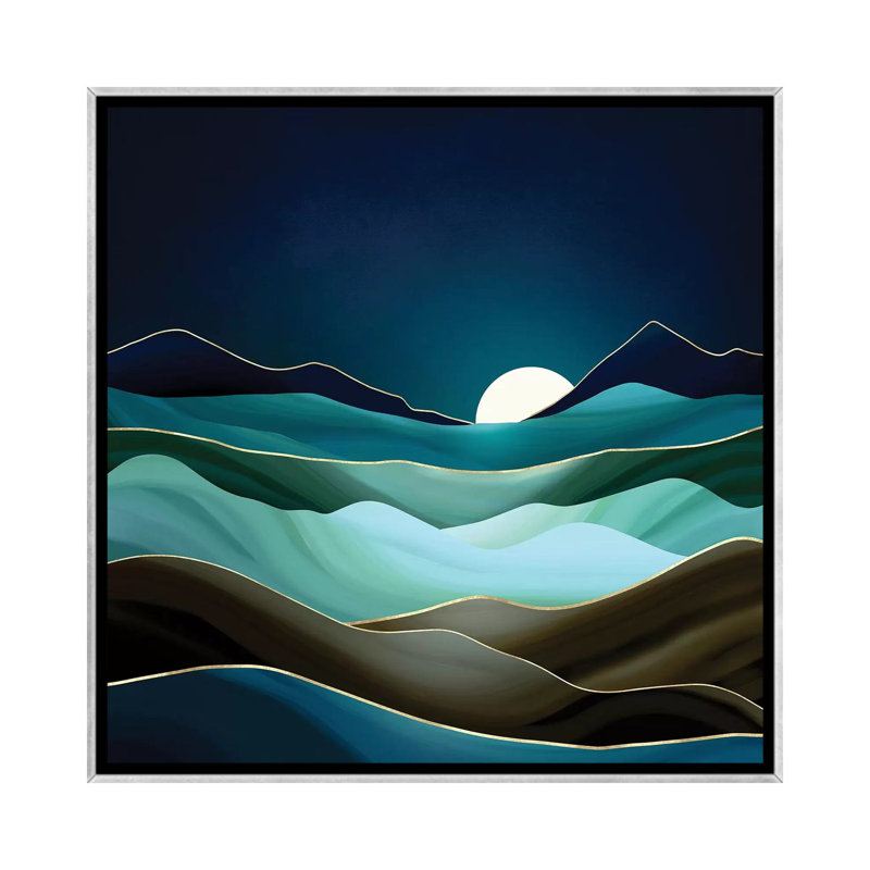Moonlit Vista - impression d'art graphique, H 18 po x l 18 po x 1,5 po, Toile avec cadre argenté, Aucun mat