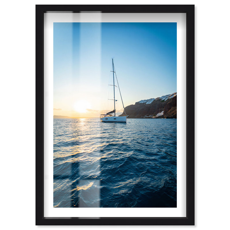Voilier au coucher du soleil, H 31 po x l 21 po, Noir