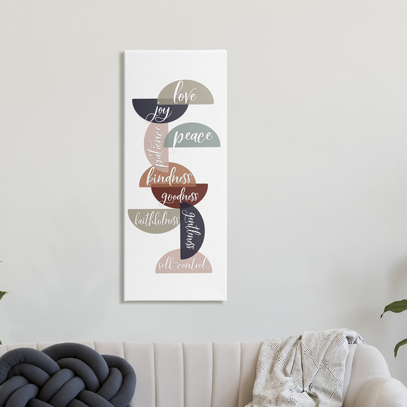 Love Joy Patience Peace Kindness Text Layered Half Circles - Art textuel, H 30 po x l 13 po, Toile tendue
