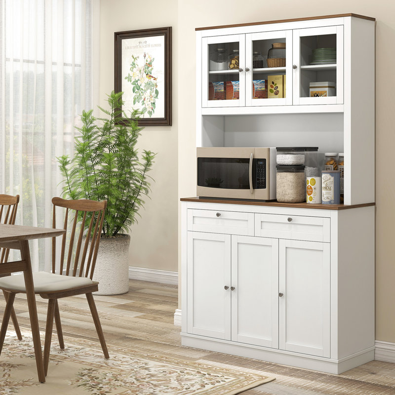 Cuisine de 71 po de hauteur avec 5 portes, 2 tiroirs, 2 tablettes réglables, un support à micro-ondes, un blanc pour le salon, un garde-manger et un garage