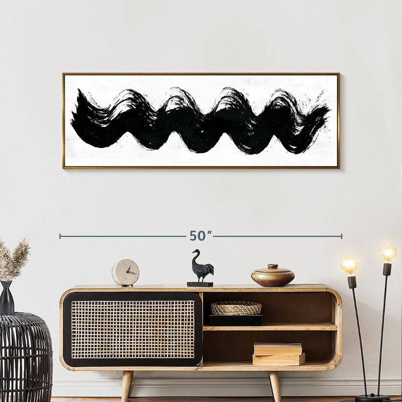 Vagues abstraites, Cadre flottant doré, 49 po x 17 po