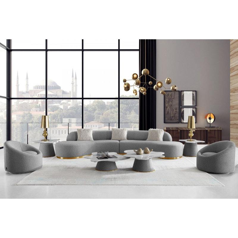 Hughes Symmetrical Sectional Sofa, Gray Polyester