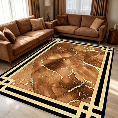 Caramel Marble Gold   area rugs for Living Room, Soft and Comfortable, Suitable for all seasons, easy to maintain, machine washable Indoor floor mat, Under Table Farmhouse suitable for Bedroom, Dining Room, Study,  Balcony, Home Decor Patio