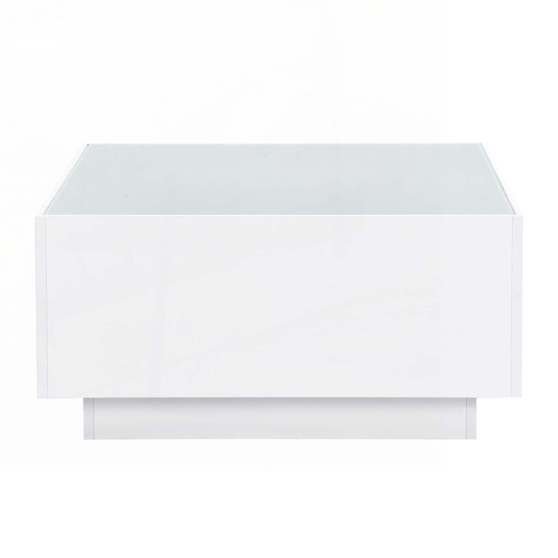 Square High Glossy Coffee Table with 16-color LED Strip Lights, White