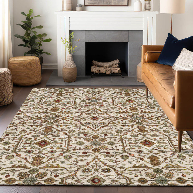 Ivory and Multicolor Synthetic Flat Woven Washable Rug, 5' x 7'