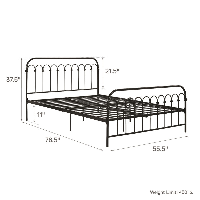 Metal Bed, Black, Double (4'6)