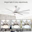 Ventilateur de plafond intelligent de 52 pouces avec lumières, 6 vitesses de vent, avec 8 pales en ABS blanc, télécommande vocale, ventilateur pour chambre à coucher, salon, patio, cuisine-989695534-989695568