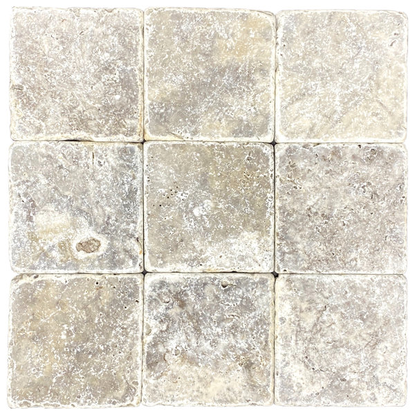 Silver 4" x 4" Travertine Wall & Floor Tile