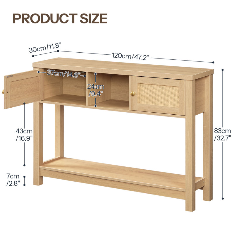 47" Rattan-Like Console Table Entryway Table with Storage
