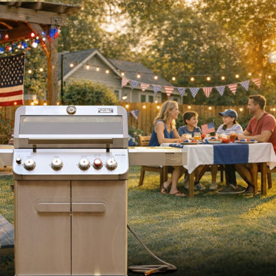 Monument Grills M415BZNG 5-Burner Natural Gas Grill, 50,000 BTU with Broil Zone (Up to 650°F), 304 Stainless Steel Burners, Glass Window Lid, LED Knobs & 630 Sq. In. Cooking Area