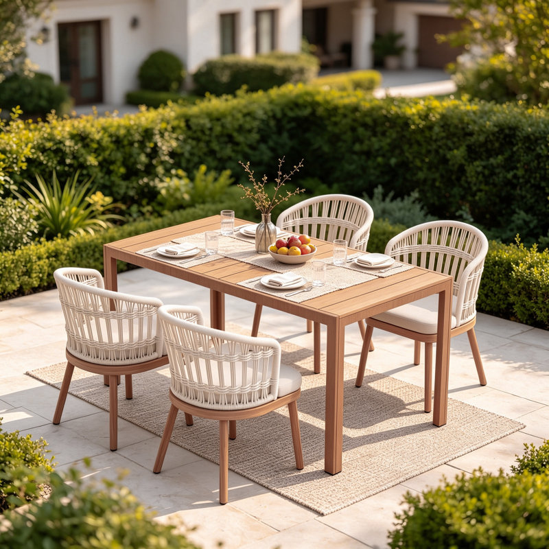 Ensemble repas extérieur pour 4 personnes avec coussins 4 personnes