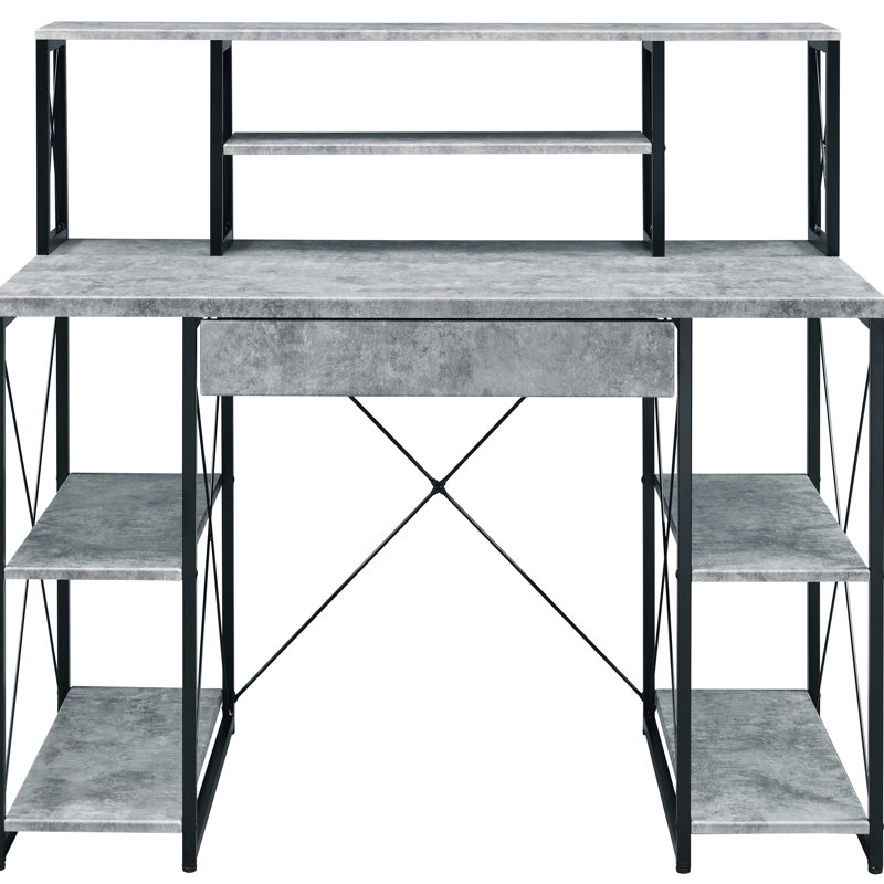 Bureau gris et noir avec métal en bois - élégant pour les espaces de travail, 42.39" H x 47.5" W x 24.5" D, Grey/Black