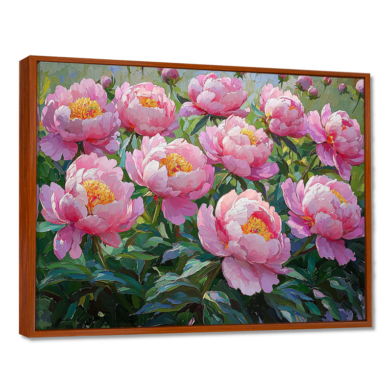Pivoines Keeney le long des rangées de légumes - pivoines, art mural, Brun, Impression encadrée flottante, H 24 po x l 32 po