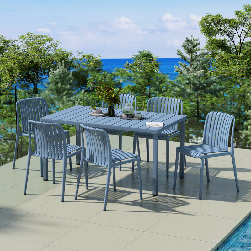 6-Person Outdoor Rectangular Dining Set, Blue