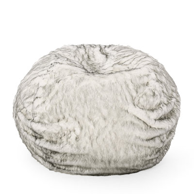 Fausse fourrure blanche et grise de 52,25 po Fauteuil à billes X 42,01 - arrondi, confortable avec housse en mousse amovible à fermeture à glissière pour un moment mémorable en gris