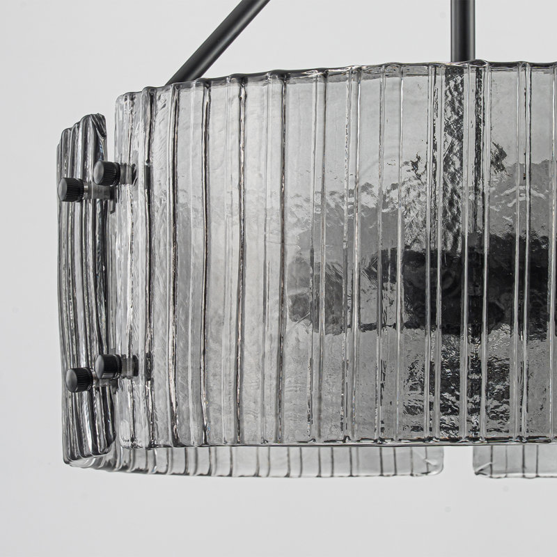 Handcrafted Striped Glass 3-Light Semi-Flush Mount Ceiling Light in Matte Black