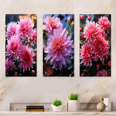 «Pink Mums Elegance In Forest I», ensemble de 3 reproductions d'art mural