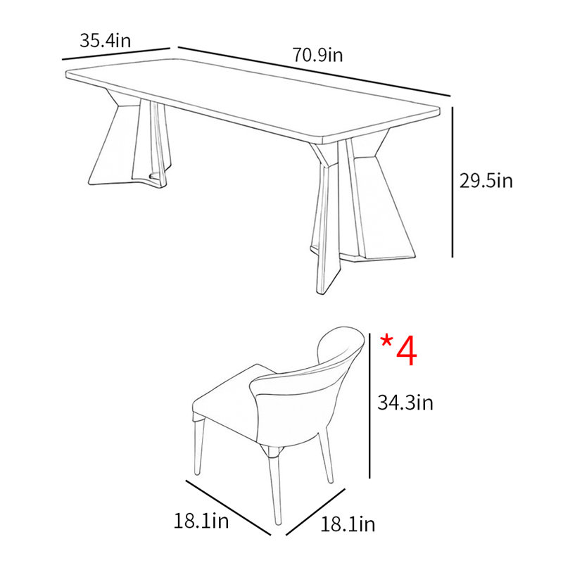 Italian modern light luxury dining table sets, 29.5"H x 70.9"L x 35.4"W