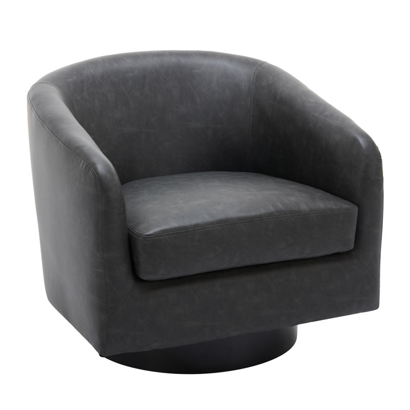 Bennett 79Cm Wide Swivel Barrel Chair, Black Faux Leather