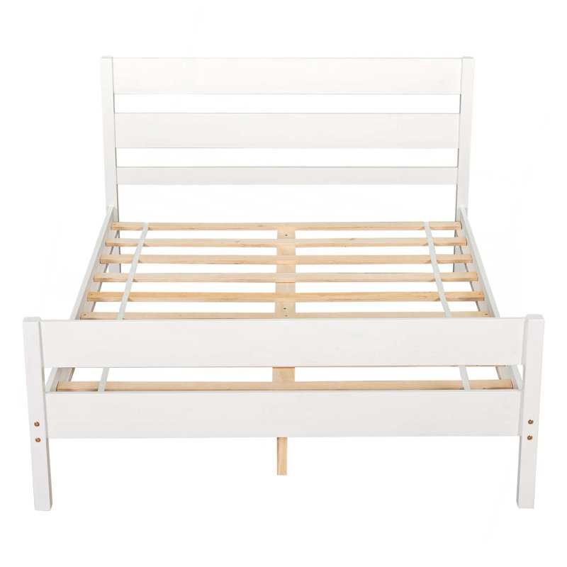 Très grand lit avec tête et pied de lit hauts, lit en bois de pin avec cadre de lit renforcé, Blanc