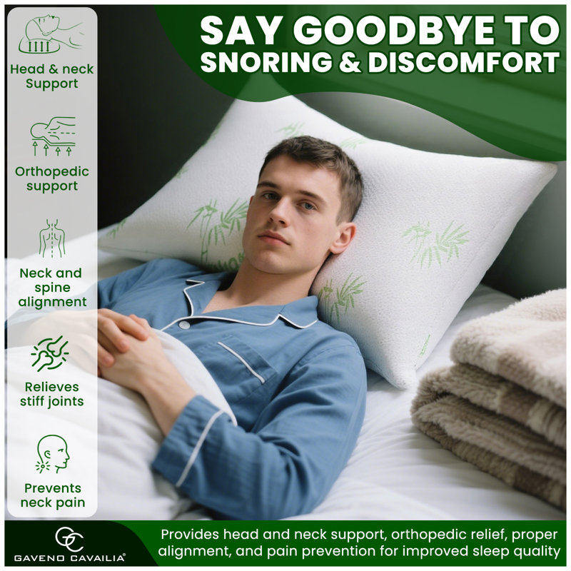 Bamboo Pillow with Shredded Memory Foam Filling, Hypoallergenic Cushion for Pressure Relief Neck Support, White