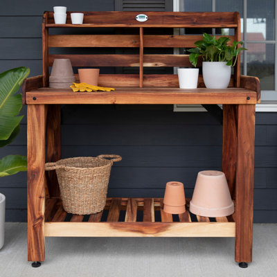 Backyard Discovery Acacia Wood Garden Potting Bench & Serving Bar with Lower Storage Shelf