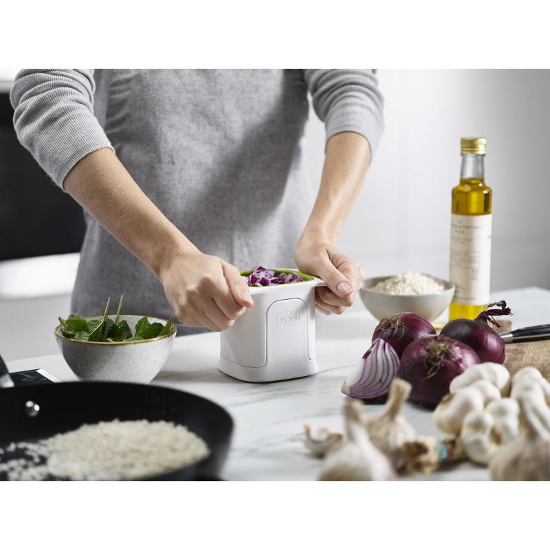 White and Green Box-Shaped Vegetable Chopper with Stainless Steel Blades