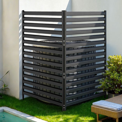 Metal Privacy Screen, 38" W x 60" H Freestanding Modern Privacy Fence, Garden Divider Panel with Extended Ground Stakes & Panel Height Adjustable, Freestanding Outdoor Divider for Garden, Indoor