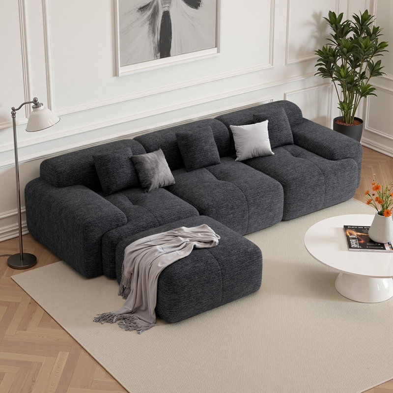 Boneless 122" Modern L Shaped Modular Sectional Sofa, Boneless Couches for Living Room with Ottoman,4 Seater Convertible Cloud Couch Sofa Set, No Assembly Required
