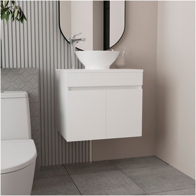 Vessel Sink Vanity Manchester, Two Drawers And Open Shelf, White