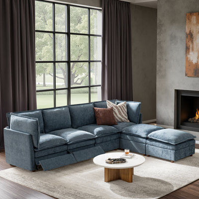 Cashin 127.5“ Modern Oversized Double-Layer Cushion Storage Sectional Sofa with Extendable Foot Pedal