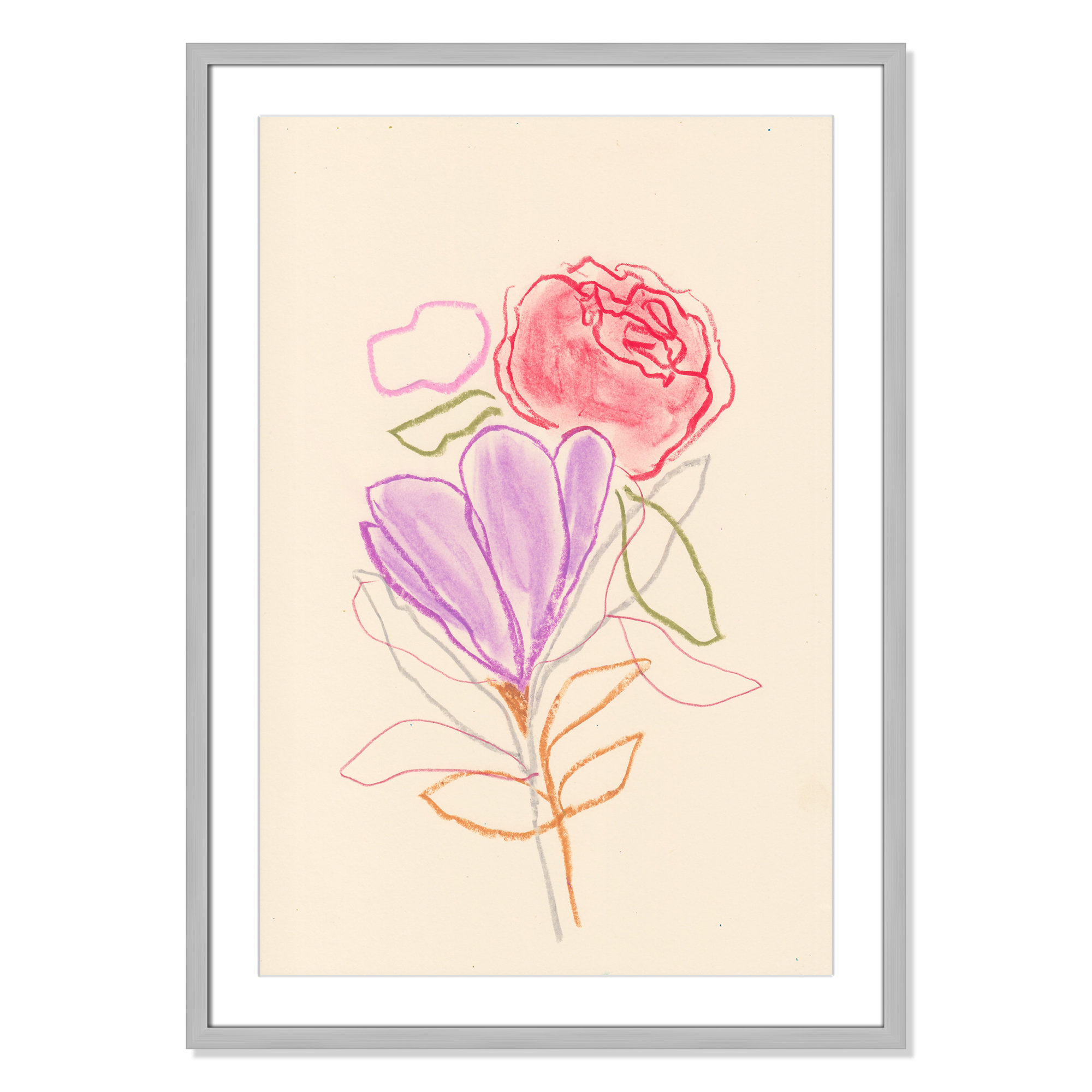 Simple Floral III Print by Bea Dina, Silver Single Picture Framed Paper, White, 35.5" H x 25.5" W x 1.25" D