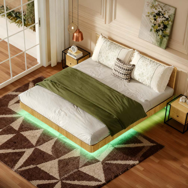 King Floating Bed Frame with LED Lights