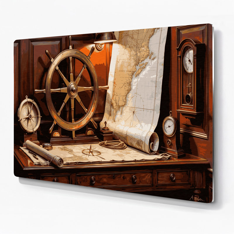 Coastal Captains Quarters Brown Metal Wall Art, 8" H x 10" W