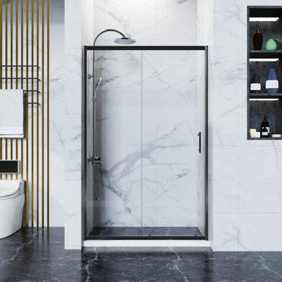 Porte de douche coulissante simple l 46,5-48 "x H 72", verre trempé 1/5 ", chrome