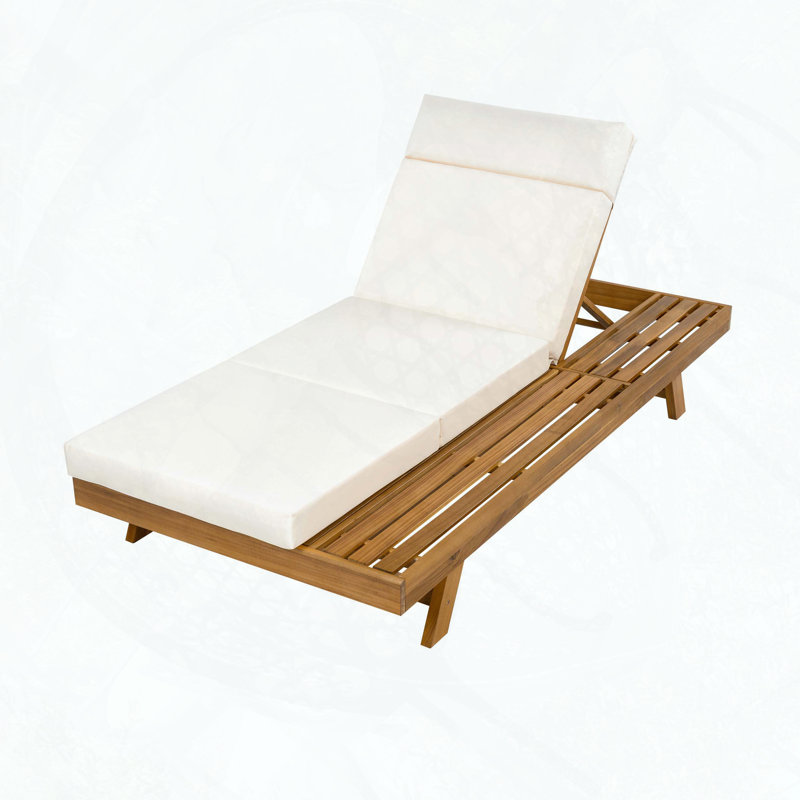 Méridienne en bois d'acacia avec appui-tête et coussin à 3 plis beige de 4 pouces, Beige