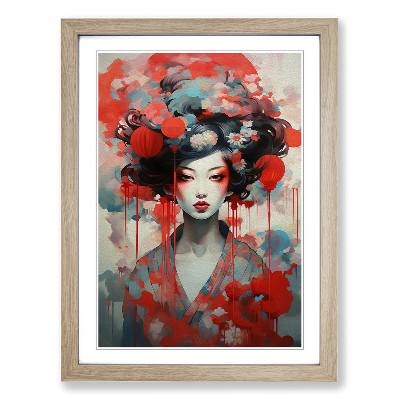 Geisha Dadaism Art - Framed Print, Oak Framed, 34cm H x 25cm W