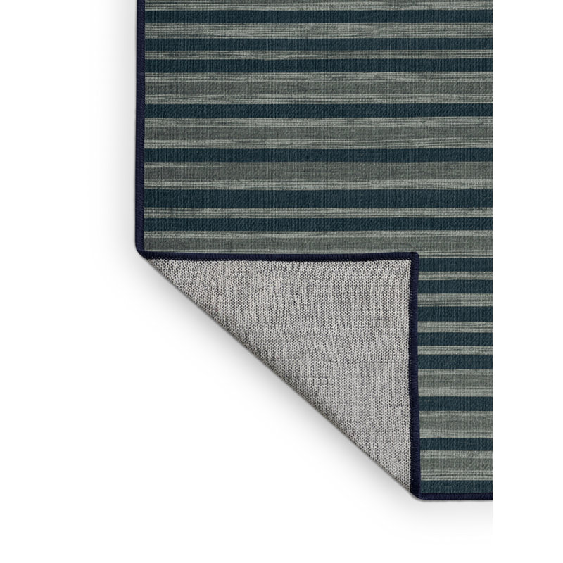 Machine Washable Horizontal Stripes Blue Area Rug, Round 3'